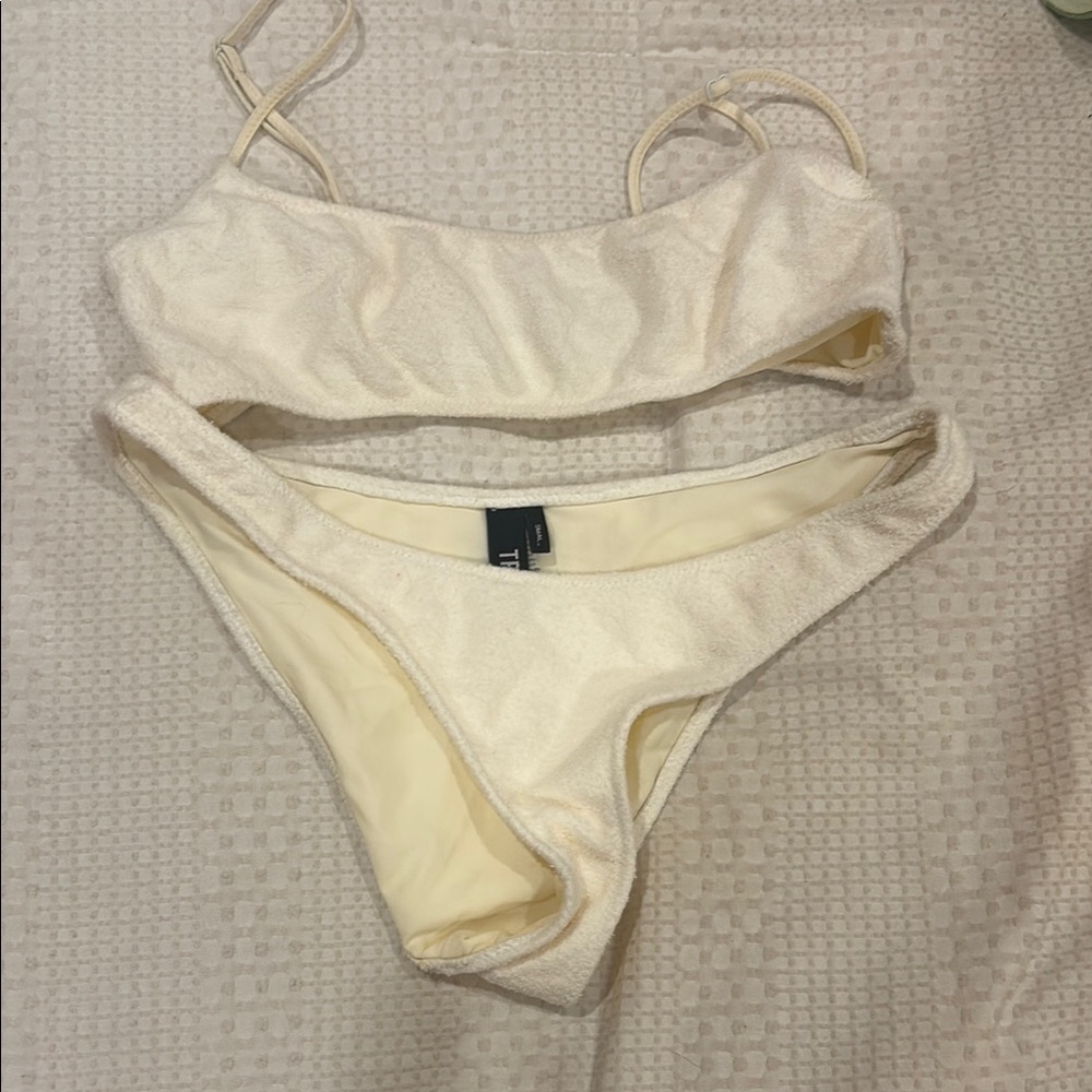 triangl swimwear Cream Textured Bandeau Bikini Set